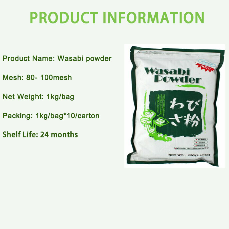 Wasabi em pó puro 80-100 malha com sabor picante e picante em 1 kg de peso líquido para sushi e frutos do mar